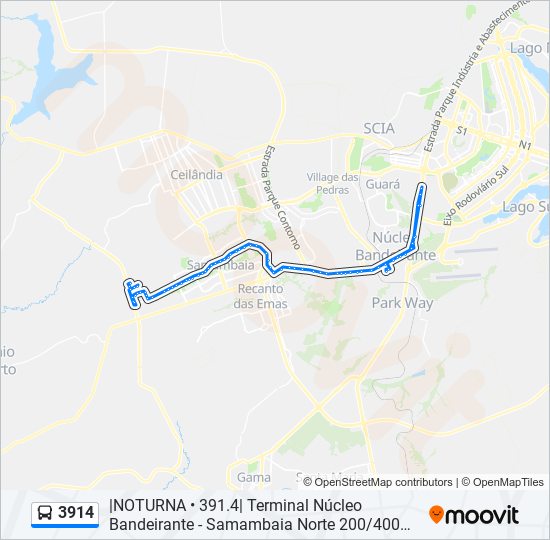 Mapa da linha 3914 de ônibus