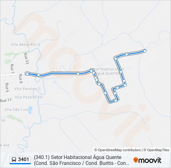 Mapa da linha 3401 de ônibus