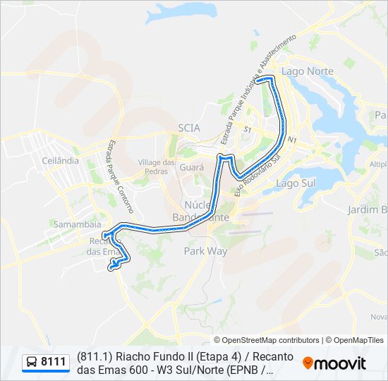 Mapa da linha 8111 de ônibus