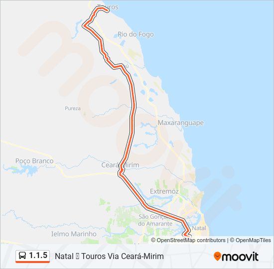 Rota da linha 115: horários, paradas e mapas - Natal ➞ Touros Via  Ceará-Mirim (Atualizado)