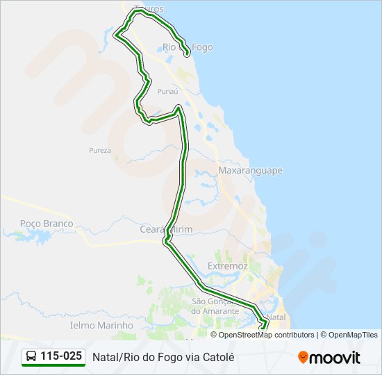 Rota da linha 115025: horários, paradas e mapas - Natal ➞ Rio Do Fogo Via  Catolé (Atualizado)