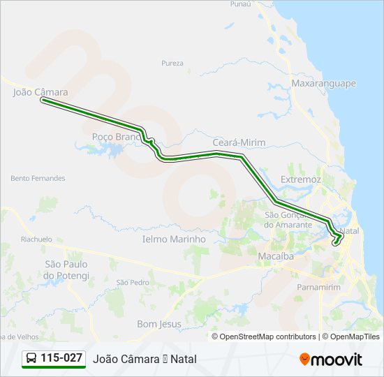 Rota da linha 115027: horários, paradas e mapas - João Câmara ➞ Natal  (Atualizado)