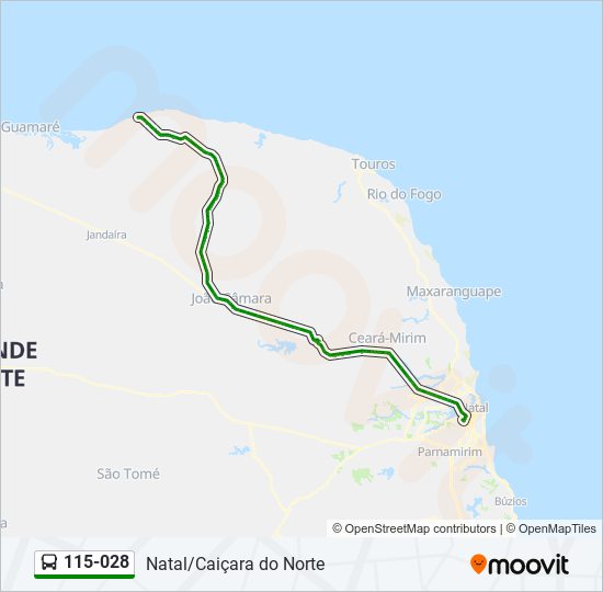 Rota da linha 115028: horários, paradas e mapas - Natal ➞ Caiçara Do Norte  (Atualizado)