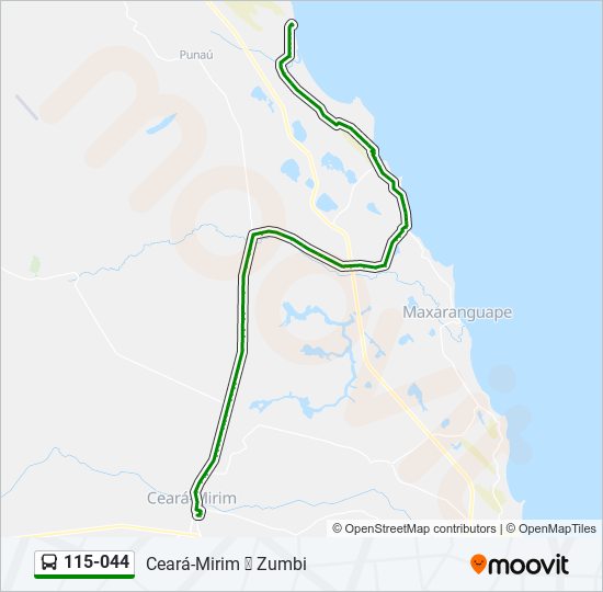 Rota da linha 115044: horários, paradas e mapas - Ceará-Mirim ➞ Zumbi  (Atualizado)