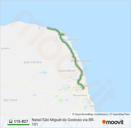 Mapa da linha 115-827 de ônibus