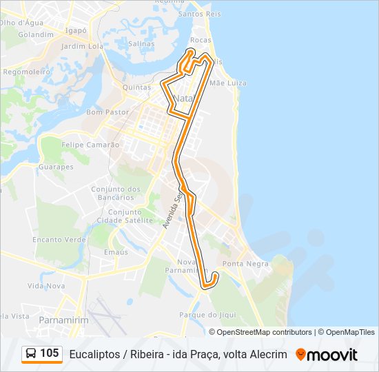 Mapa da linha 105 de ônibus