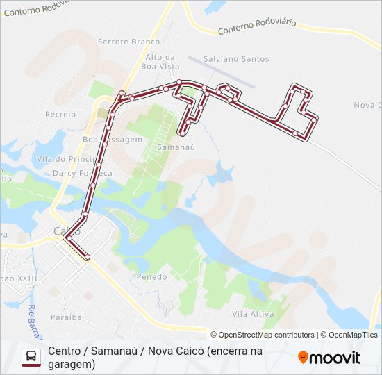 Mapa da linha CENTRO/SAMANAÚ/NOVA CAICÓ de ônibus