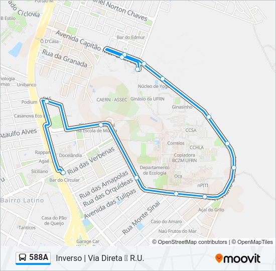 Mapa da linha 588A de ônibus
