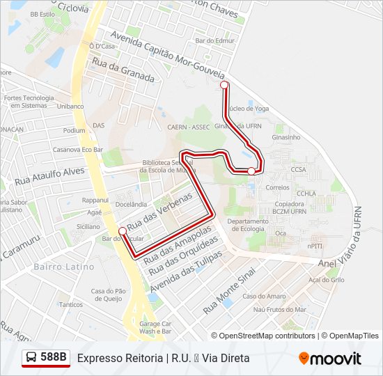 Mapa da linha 588B de ônibus