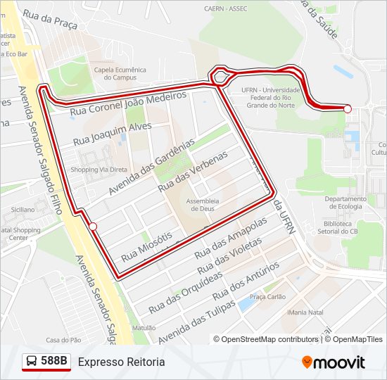 Mapa da linha 588B de ônibus