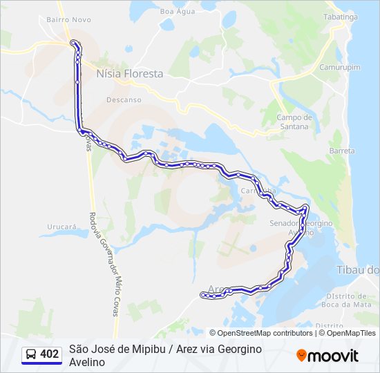 Mapa da linha 402 de ônibus