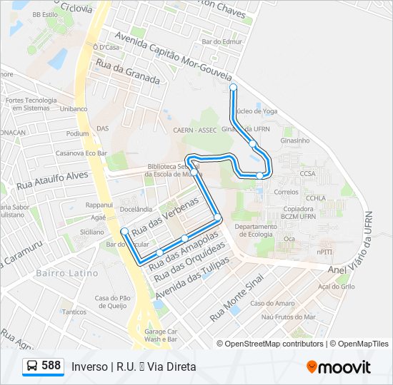 Mapa da linha 588 de ônibus