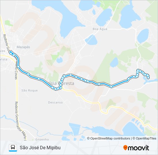 Mapa da linha TIMBÓ/SÃO JOSÉ VIA CONJUNTOS de ônibus