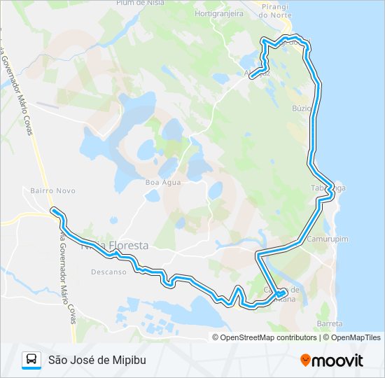 Mapa da linha ALCAÇUZ/SÃO JOSÉ VIA TABATINGA de ônibus
