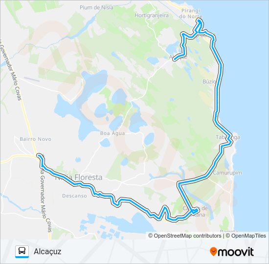 Mapa da linha ALCAÇUZ/SÃO JOSÉ VIA TABATINGA de ônibus