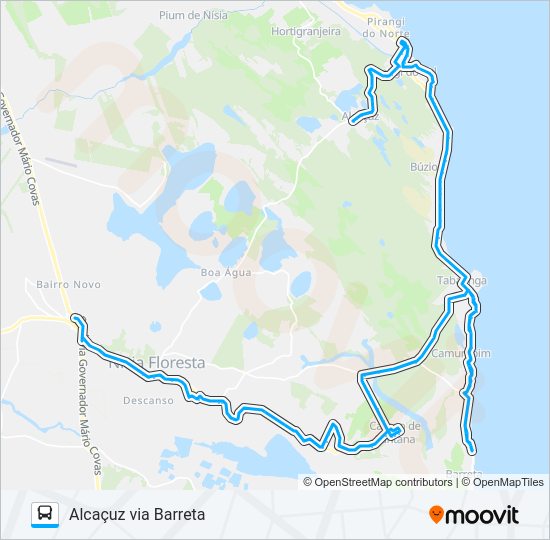 Mapa da linha ALCAÇUZ/SÃO JOSÉ VIA TABATINGA de ônibus