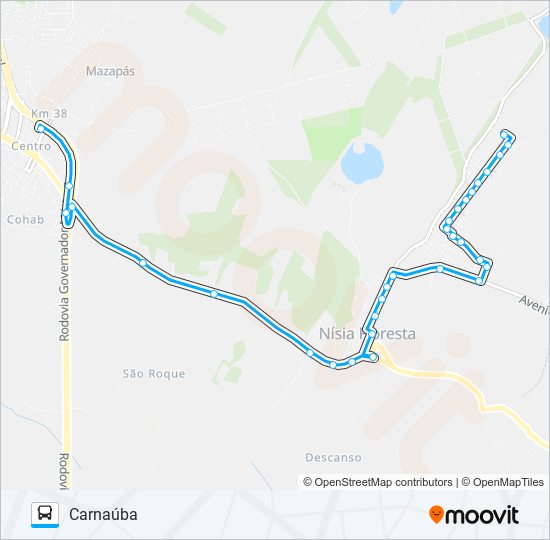 Mapa da linha CARNAÚBA/SÃO JOSÉ VIA ALTO MONTE HERMÍNIO de ônibus