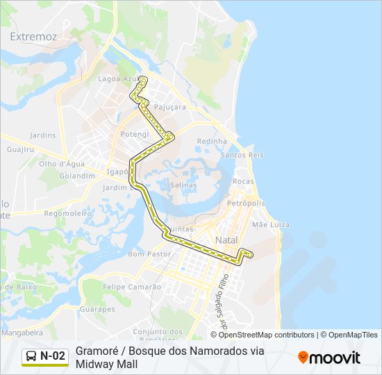 Mapa da linha N-02 de ônibus