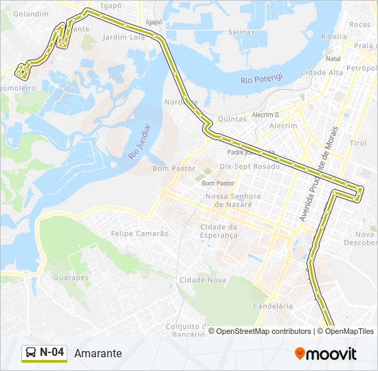 Mapa da linha N-04 de ônibus