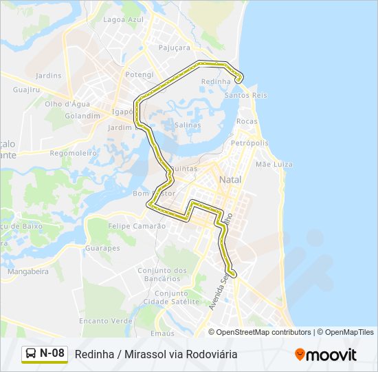 Mapa da linha N-08 de ônibus
