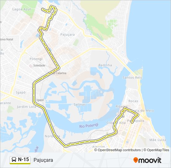 Mapa de N-15 de autobús