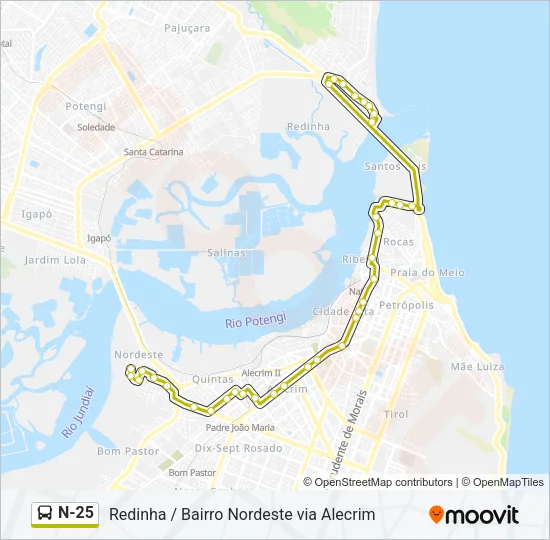 N-25 Bus Line Map