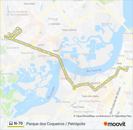 N-70 Bus Line Map