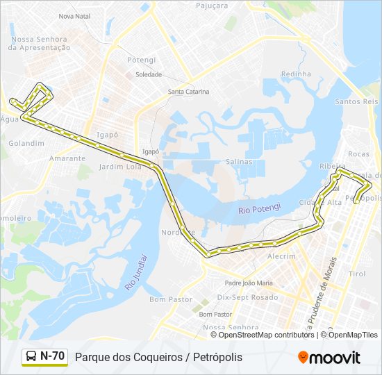 Mapa da linha N-70 de ônibus