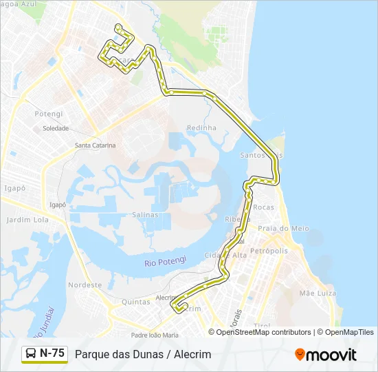 N-75 Bus Line Map