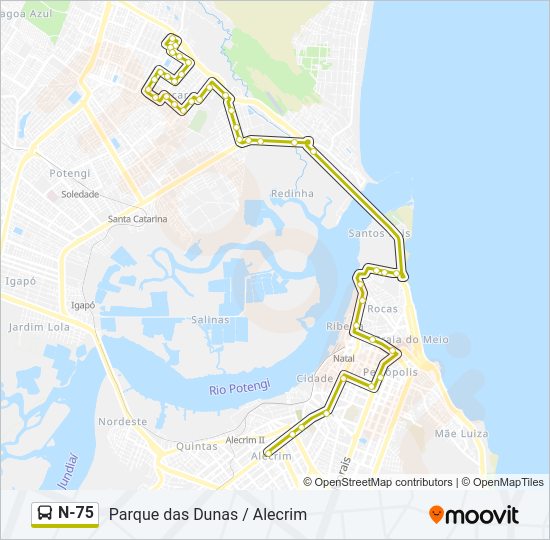 Mapa da linha N-75 de ônibus