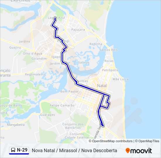 Mapa da linha N-29 de ônibus