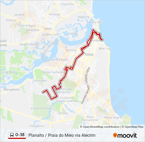 Mapa da linha O-38 de ônibus