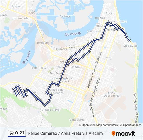 Mapa da linha O-21 de ônibus