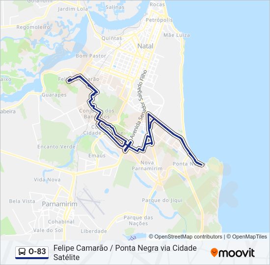 Mapa da linha O-83 de ônibus