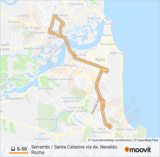 Mapa da linha S-50 de ônibus