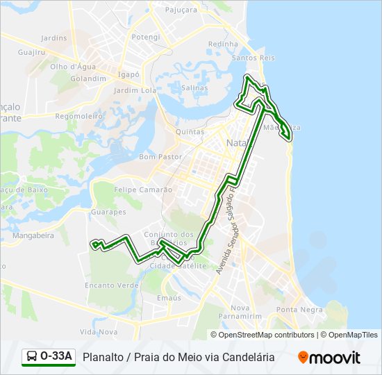 Rota da linha o33a: horários, paradas e mapas - Planalto / Praia Do Meio  Via Candelária (Atualizado)