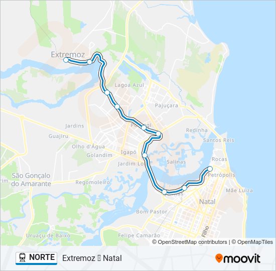 Mapa da linha NORTE de trem