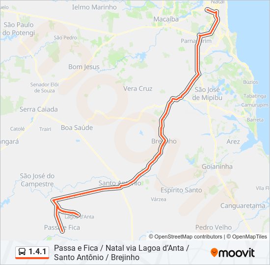 Rota da linha 141: horários, paradas e mapas - Natal ➞ Passa E Fica Via  Lagoa D'Anta, Santo Antônio, Brejinho (Atualizado)