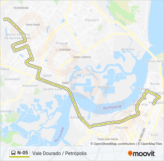 Mapa da linha N-05 de ônibus