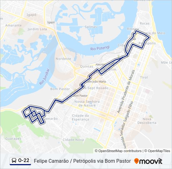 Rota da linha o22: horários, paradas e mapas - Felipe Camarão / Rocas