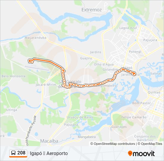 Mapa da linha 208 de ônibus