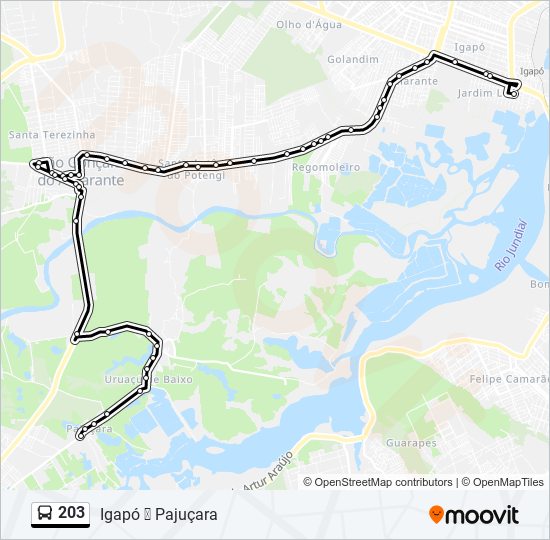 Mapa da linha 203 de ônibus