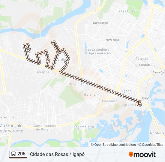 Mapa de 205 de autobús