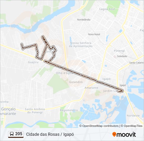 Mapa de 205 de autobús