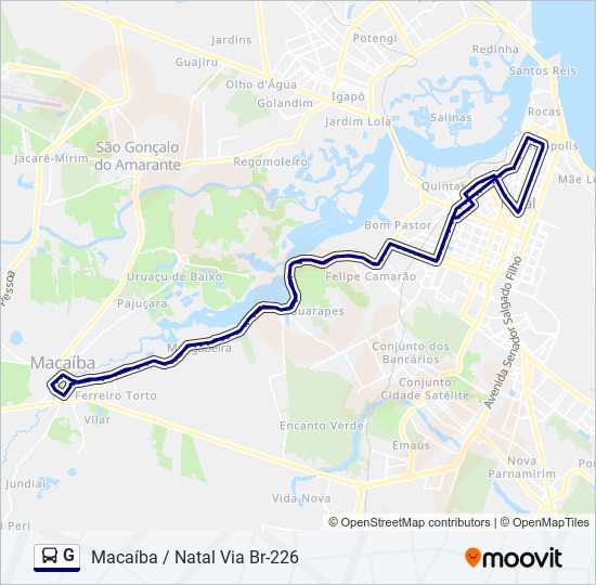 Rota da linha g: horários, paradas e mapas - Macaíba / Natal Via Br-226  (Atualizado)