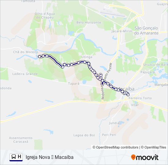 Mapa da linha H de ônibus