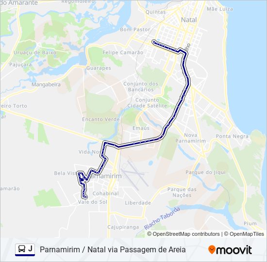 Mapa da linha J de ônibus
