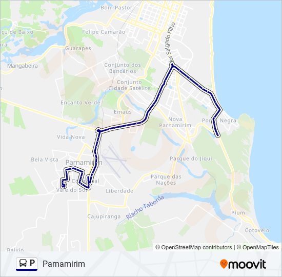 Mapa da linha P de ônibus