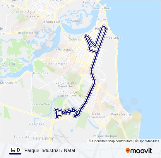 Mapa da linha D de ônibus