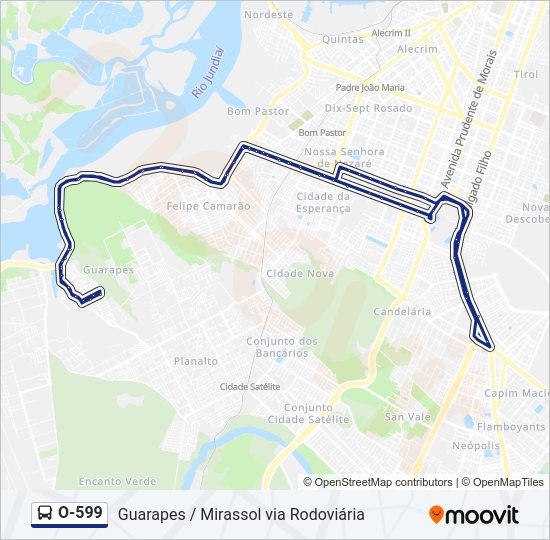 Mapa da linha O-599 de ônibus